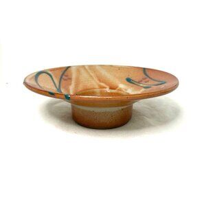 Vtg Robin Cage Ikebana Pottery Round Planter Vase w/ Metal Frog Flower Holder